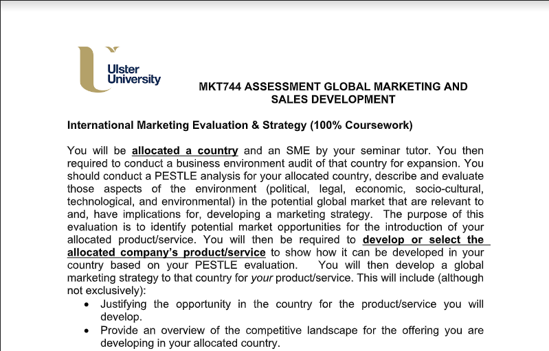 MKT744 Global Marketing Assignment Sample 1