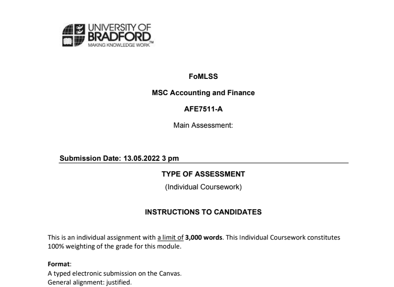 AFE7511-A Accounting and Finance Assignment Sample 1