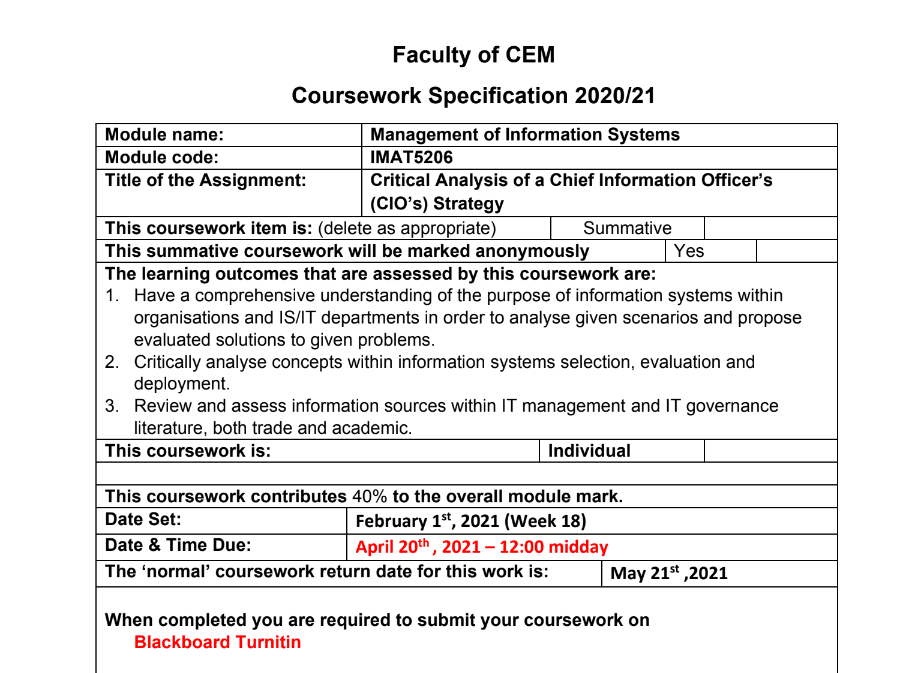 IMAT5206 Management of Information Systems