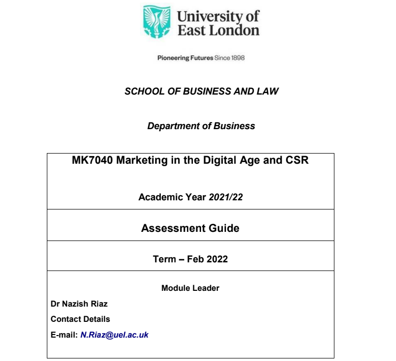 MK7040 Marketing in the Digital Age and CSR Assignment Sample