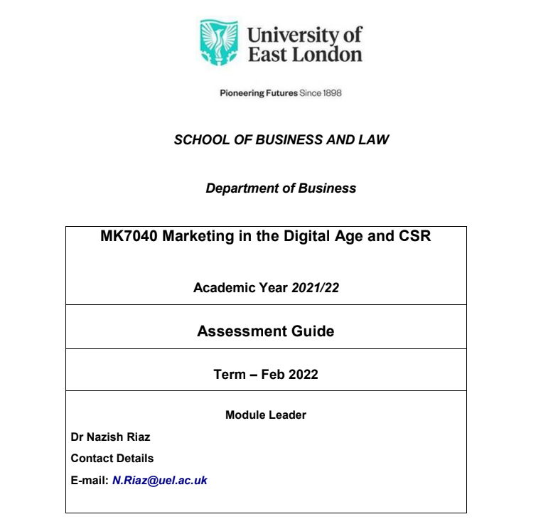 MK7040 Marketing in the Digital Age and CSR Assignment Sample