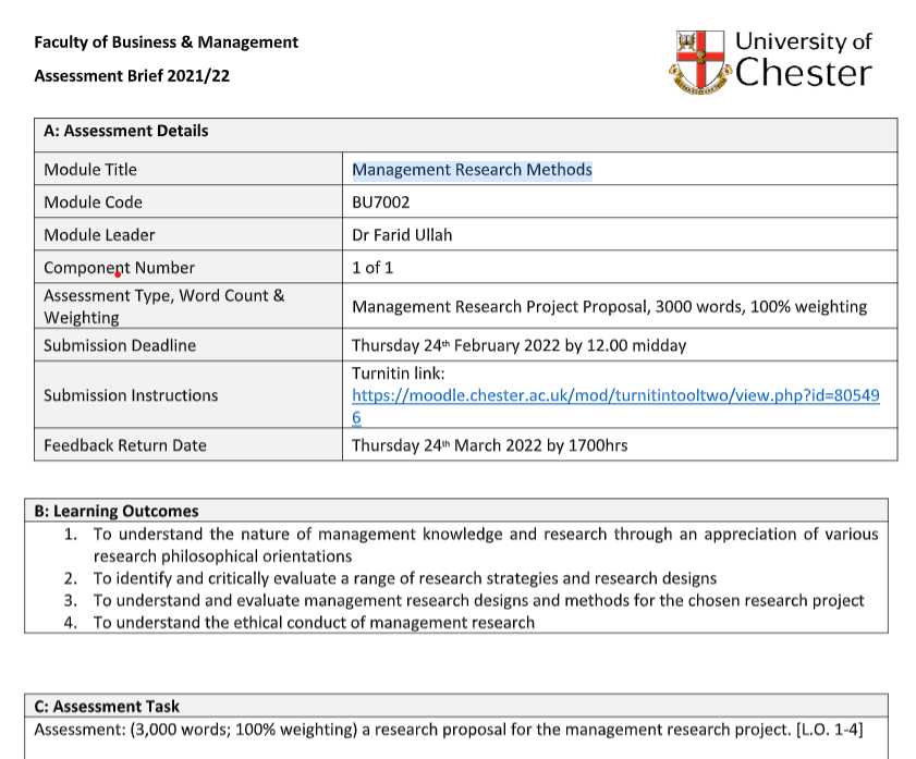 BU7002 Management Research Methods Assignment Sample 2024