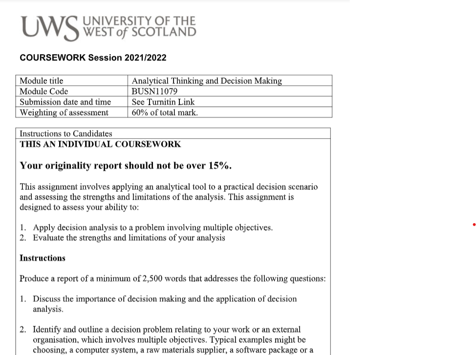 BUSN11079 Analytical Thinking and Decision Making Assignment Sample 2024