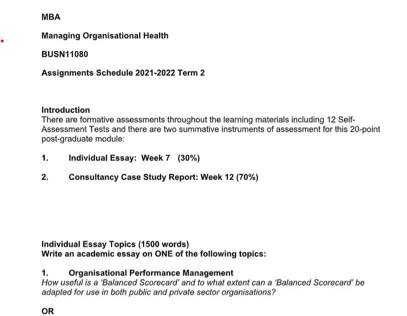 BUSN11080 Managing Organisational Health Assignment Sample 2024
